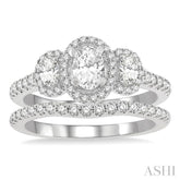 1 1/4 Ctw Diamond Wedding Set With 1 Ct Triple Oval Shape Past, Present & Future Engagement Ring and 1/4 Ct Curved Wedding Band in 14K White Gold